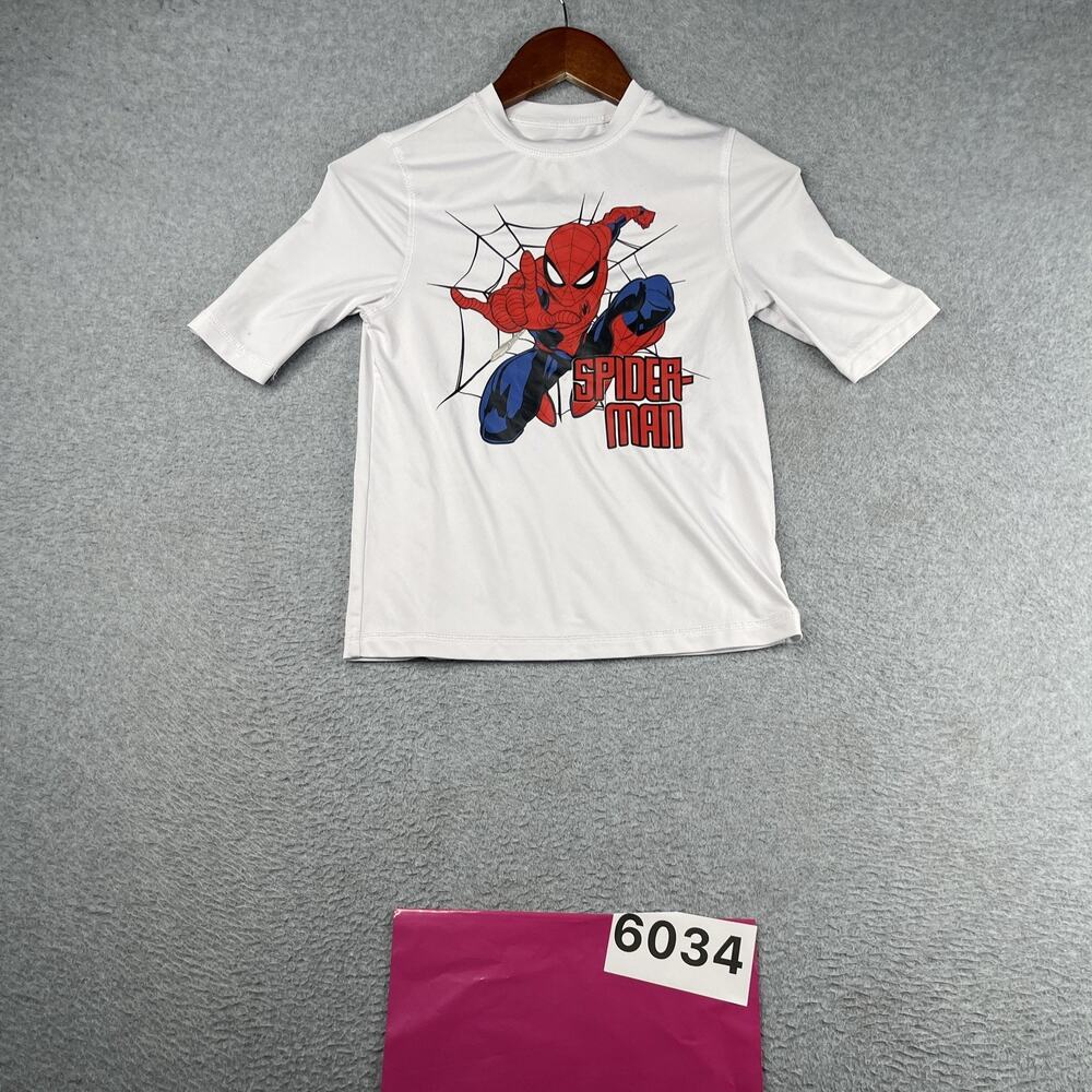 Spider Man Youth Swim T Shirt White Graphic Print Size 8 Marvel Rash Guard